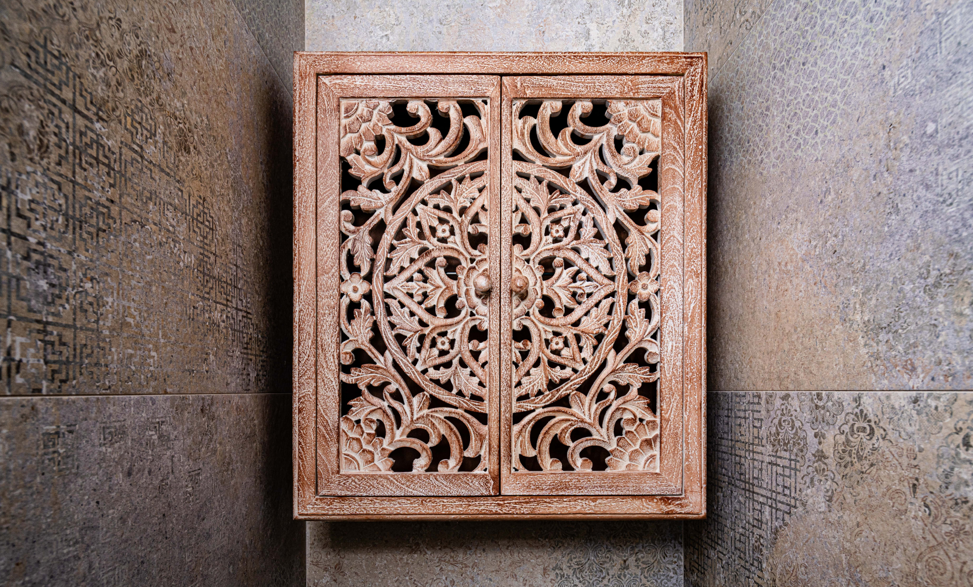 Midtown East apartment renovation bedroom with blue floral wallcovering