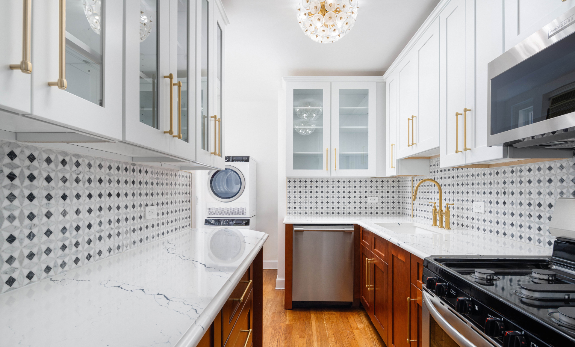 Midtown East apartment renovation after photo showing elegant living room design