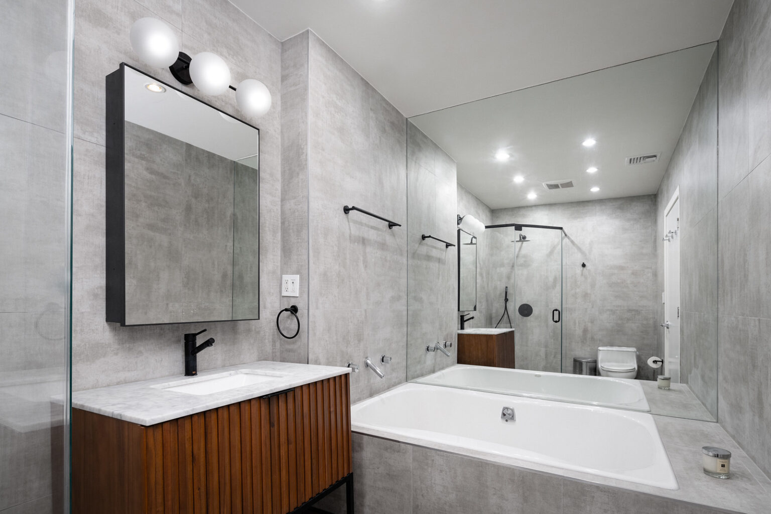 Tribeca Pre-War bathroom renovation final result showcasing urban spa design