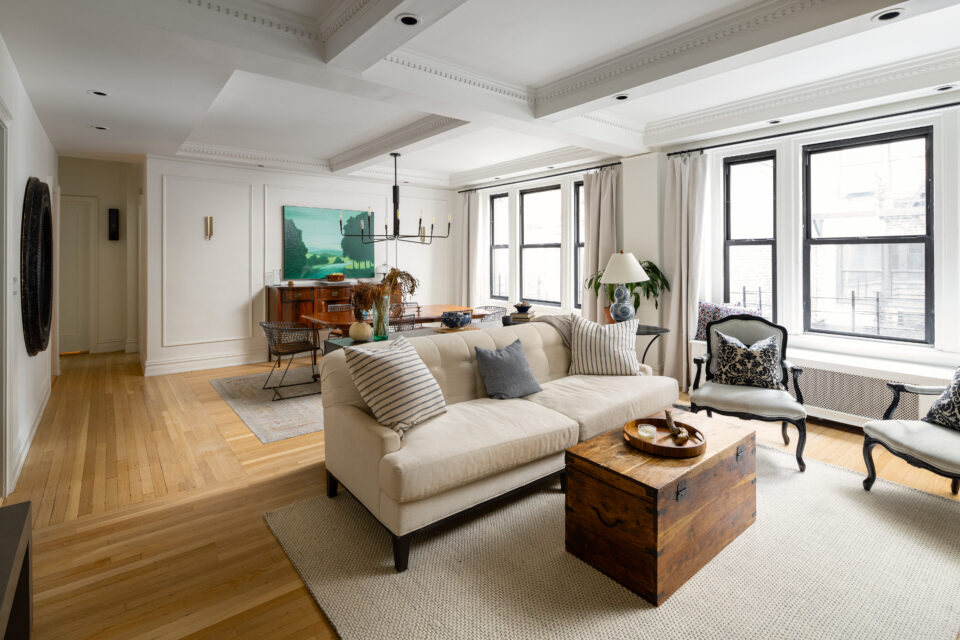UES apartment renovation after photo showing open living space with natural light