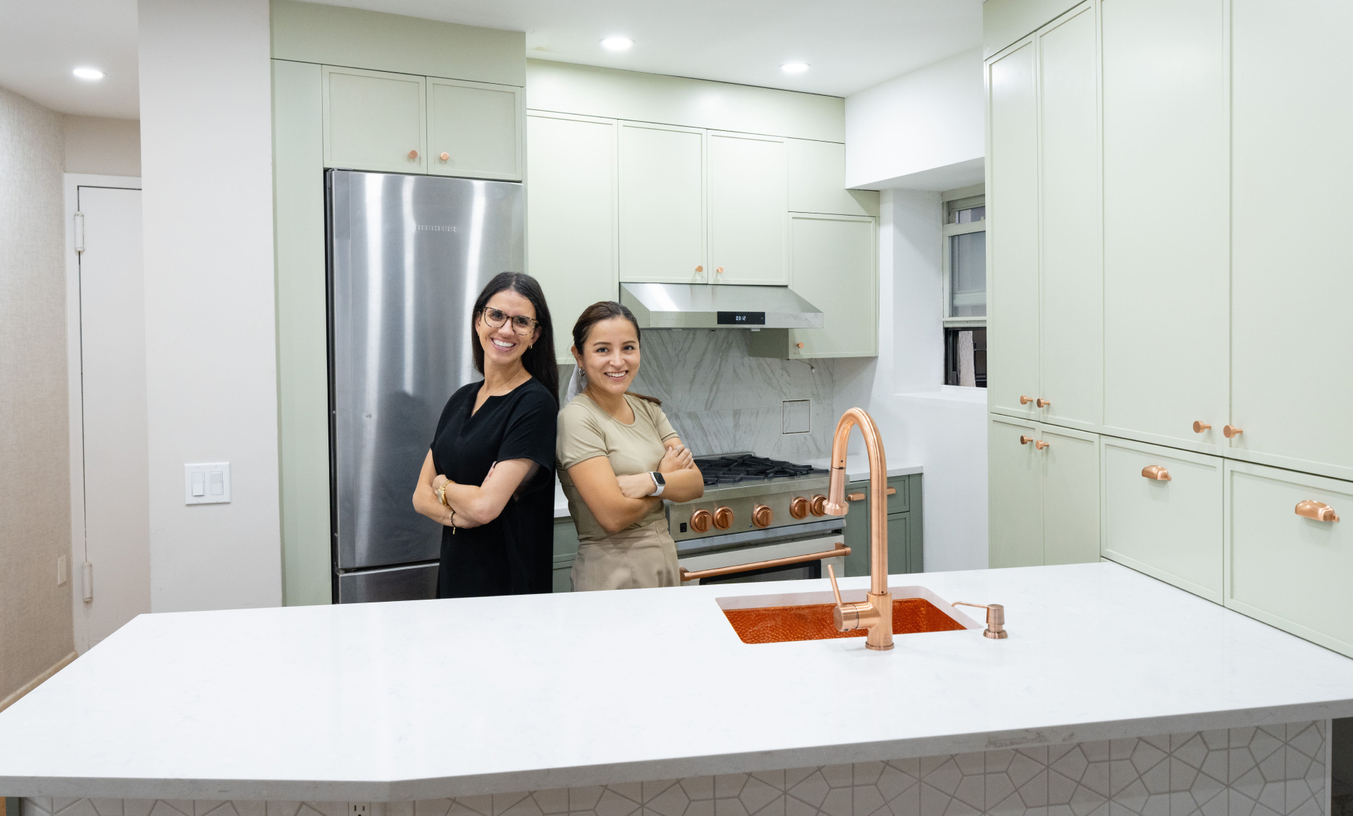 Triplex apartment renovation third floor bedroom with half-height wall and glass panels