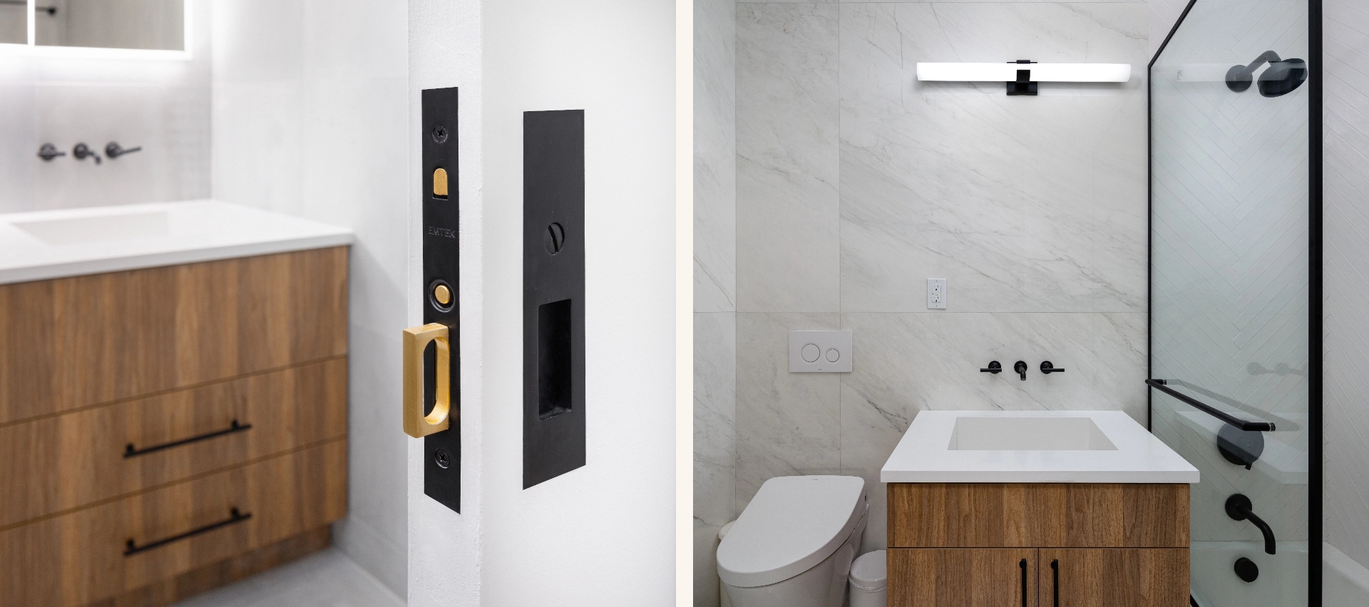 Williamsburg bathroom renovation secondary bathroom with bathtub and herringbone tile design